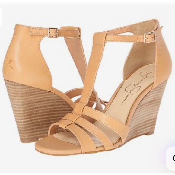 Jessica Simpson Shoes - Jessica‎ Simpson McCorde natural leather Brown Strappy wedge Heels Sz 9 1/2